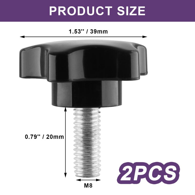 LifCratms M8 x 20mm Thread Star Knob 2Pcs, Plastic Star Shaped Clamping Knob Handle Hand Tightening Screw for Umbrella Base Replacement - Image 3